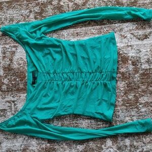 Guess Teal Long Sleeve Ruched Top With Sheer Sleeves BNWOT